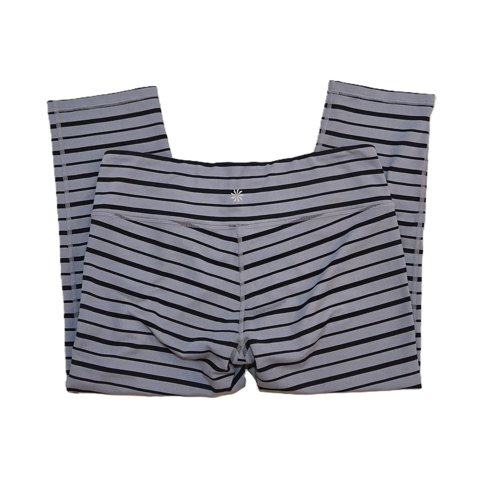 Athleta Gray Black Stripe Capri Leggings Activewear Workout Pants Women's Medium